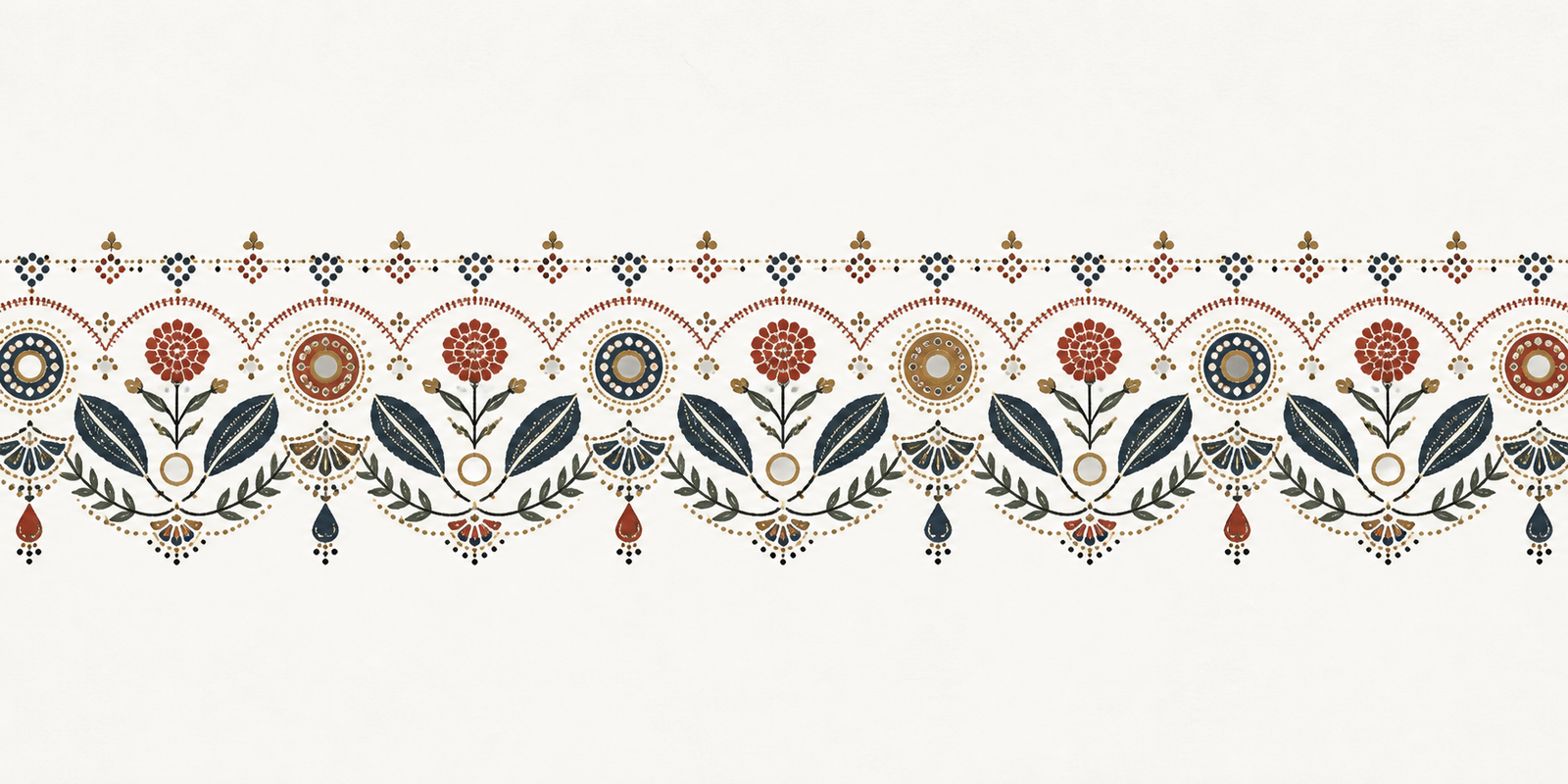 Gujarati textile-inspired floral and mirror-work ornament